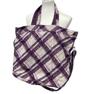 Thirty One Purple Plaid Retro Metro Canvas Handbag Adjustable Strap Tote Bag